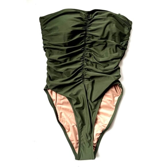 J.Crew Olive Green Ruched On Piece Swimsuit 14 - Picture 6 of 13